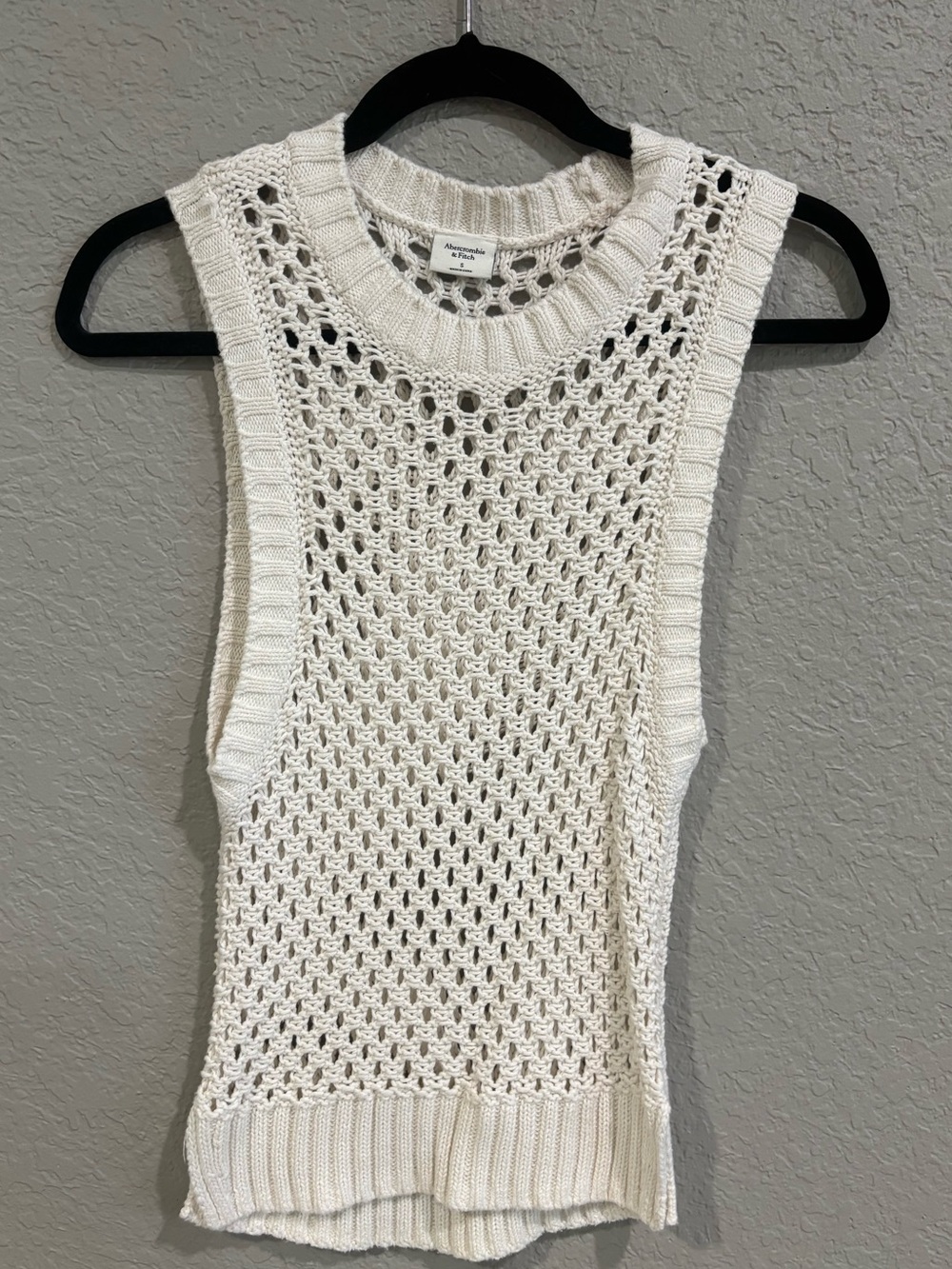 Abercrombie & Fitch Cream Open-Knit Sleeveless Tank
